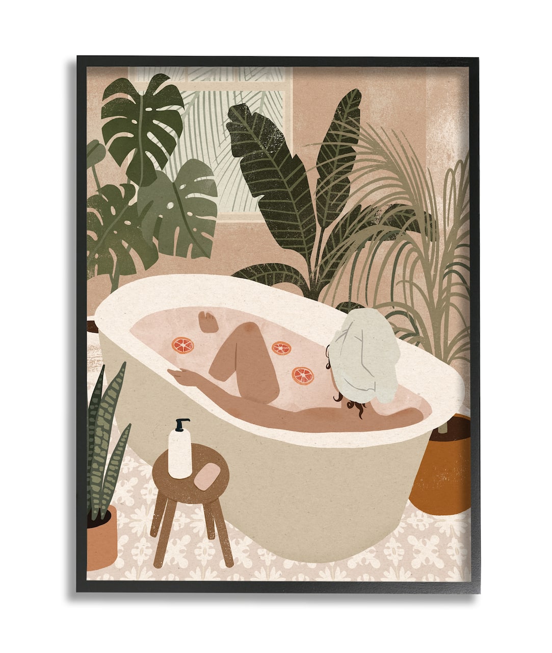 Stupell Industries Female Fruit Bath Tropical Palm Plants in Black Frame Wall Art